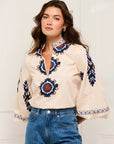 Davina Top in Medallion Tapestry Biscotti Beige