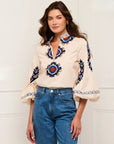 Davina Top in Medallion Tapestry Biscotti Beige