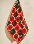 Heirloom Heat Checked Olive and Tomato Cotton Terry Cloth Towel