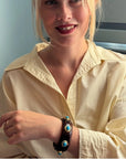 Renee Bangle in Tortoise Resin and Turquoise Stones