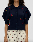 Bobble Knit Polo Cardigan Sweater