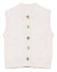 White ribbed knit vest with gold buttons on a white background from forte_forte