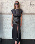 Belted Leather and Silk Skirt