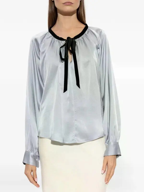 Silk Satin Shirt with Velvet Ribbon