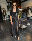 Belted Leather and Silk Skirt