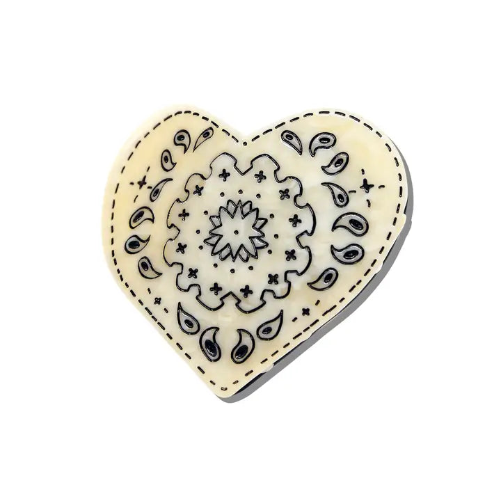 Hand-Painted Paisley Heart Hair Claw Clip
