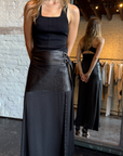 Belted Leather and Silk Skirt