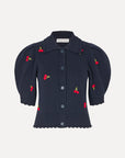 Bobble Knit Polo Cardigan Sweater