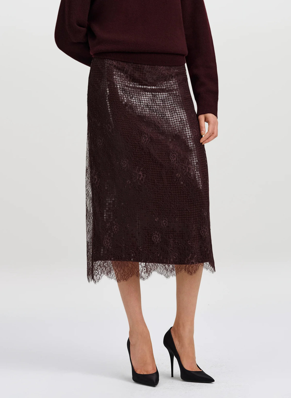 Ava Sequin and Lace Midi Skirt