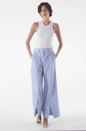 Made in Studio Carillo Pant Blue and White Stripes. Lifestyle  Pics