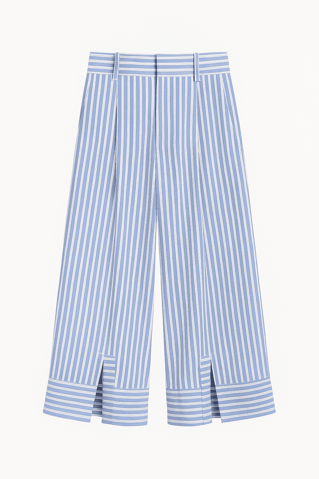 Made on Studio Carillo Pant Blue and White Stripes. Flat Lay. 