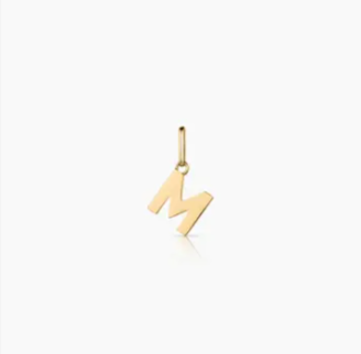 Gold letter 'M' pendant on a white background