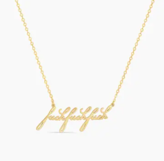 gold necklace with script