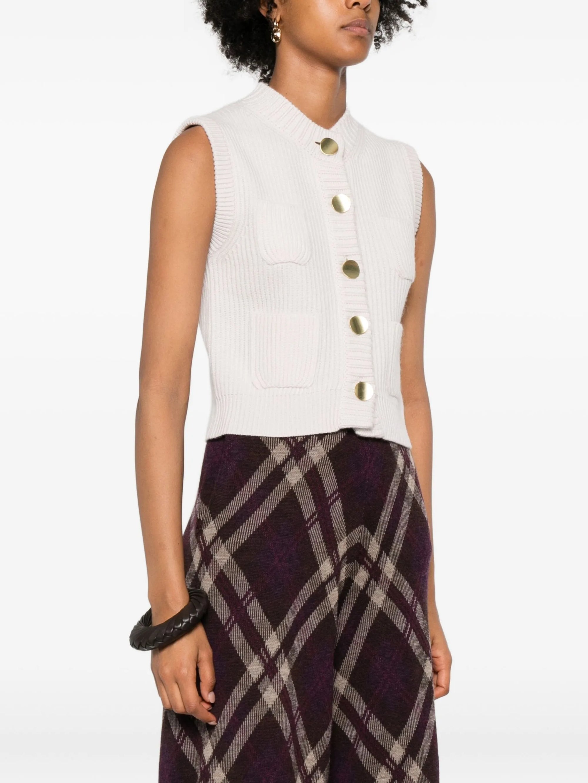 forte_forte cashmere wool english ribbed vest side angle. 