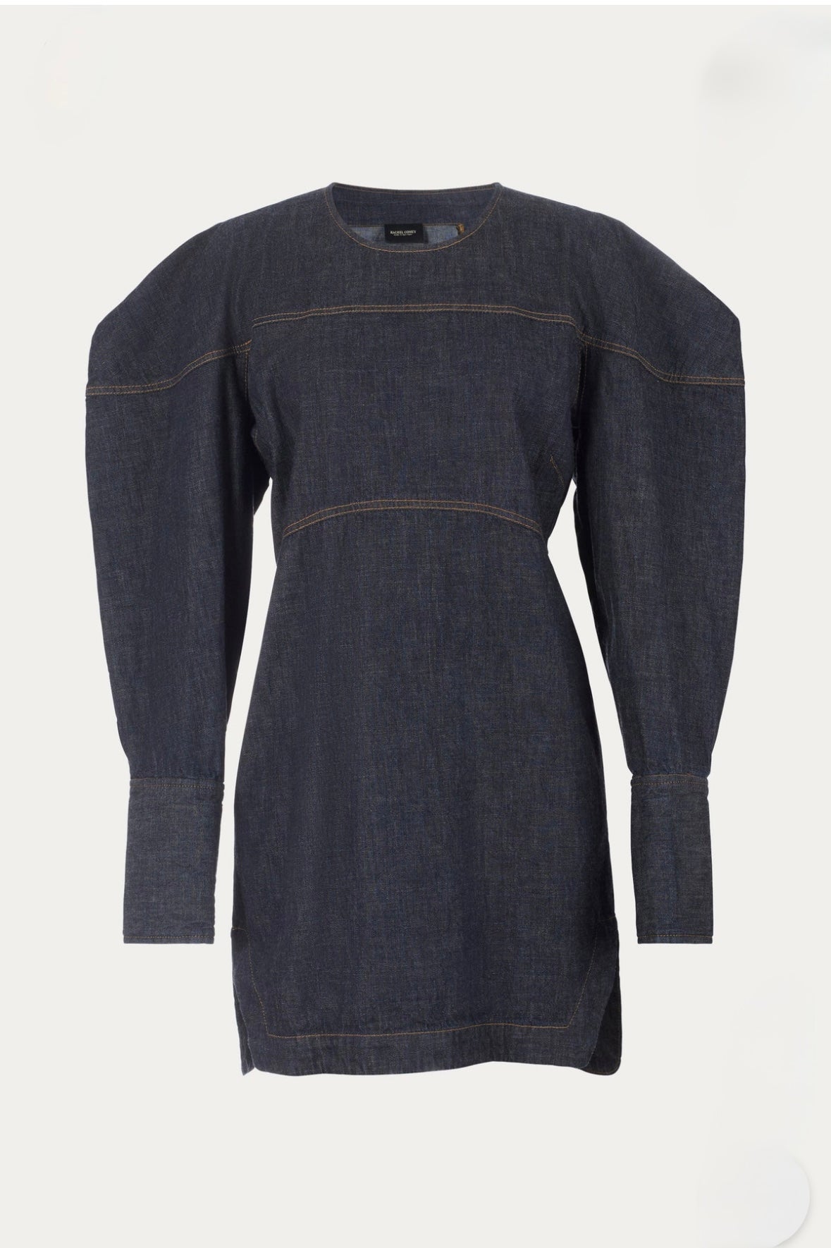 Denim dress with long sleeves on a white background